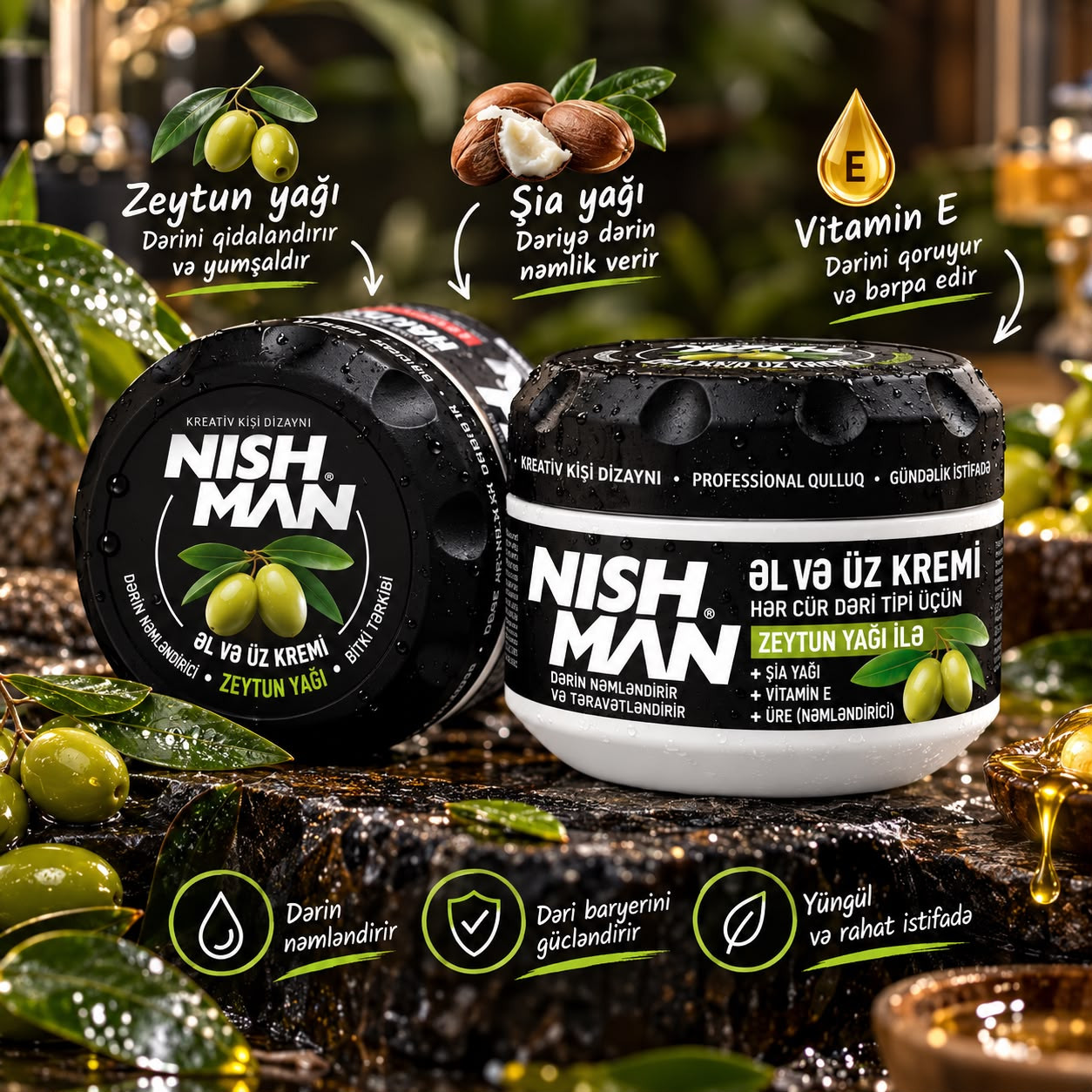 Əl və üz kremi kişilər üçün Nishman Olive Oil, 300 ml