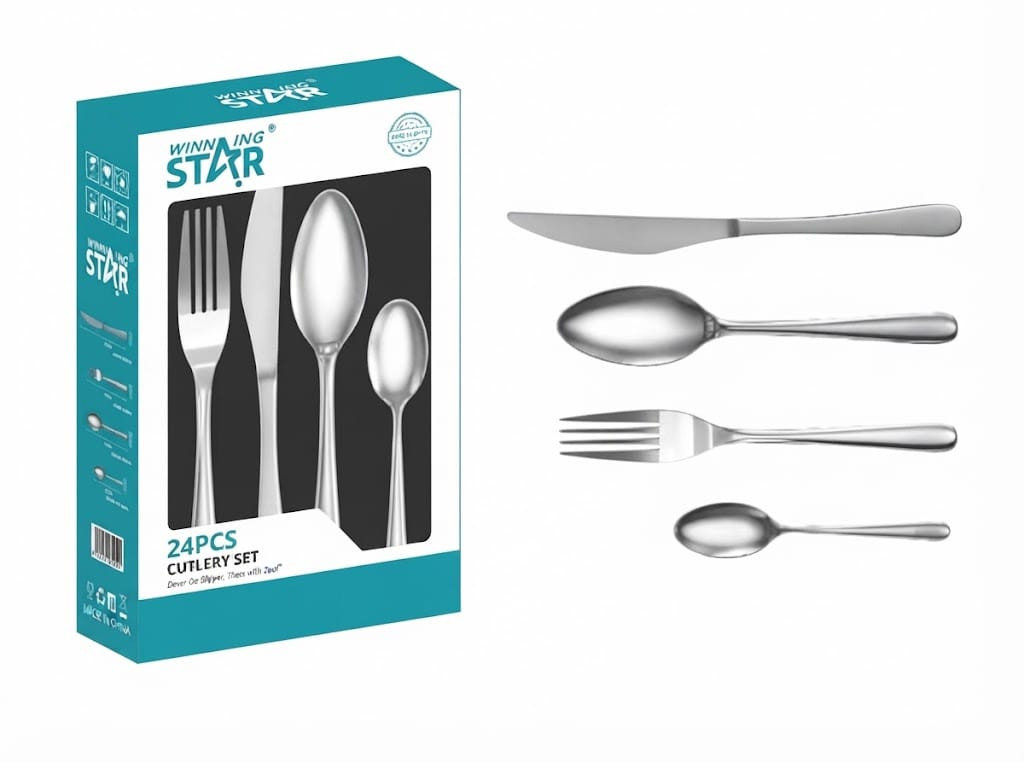 Süfrə ləvazimatları dəsti Winning Star SV-775170, Paslanmayan polad, Gümüşü, 24 parça