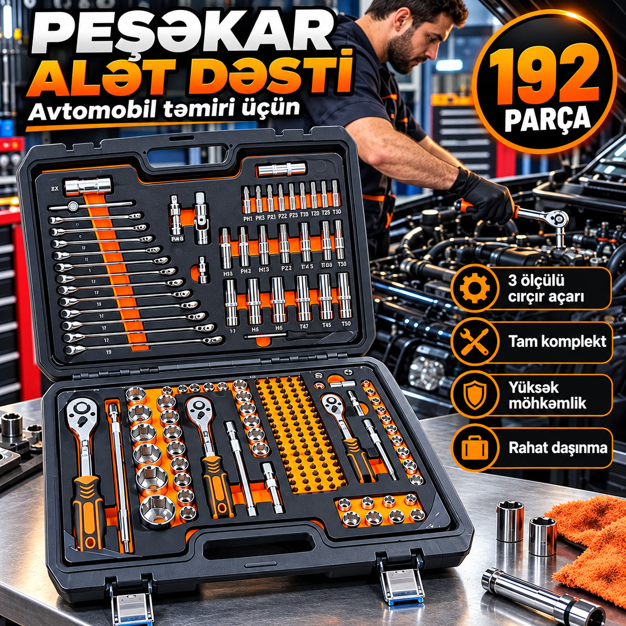 Universal alət dəsti professional məişət üçün 192 əd plastik keys