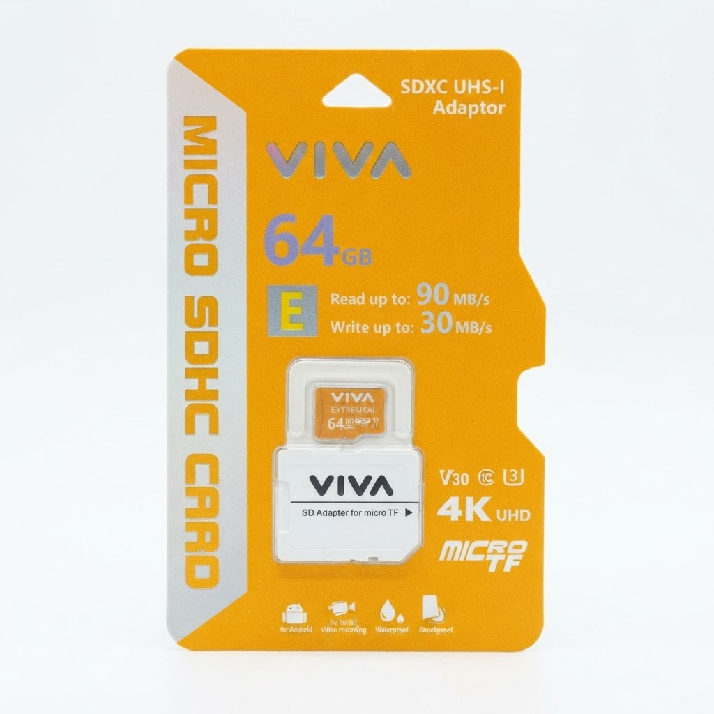 Yaddaş kartı Viva microSDHC 64 GB 90 Mb/san 30 Mb/san