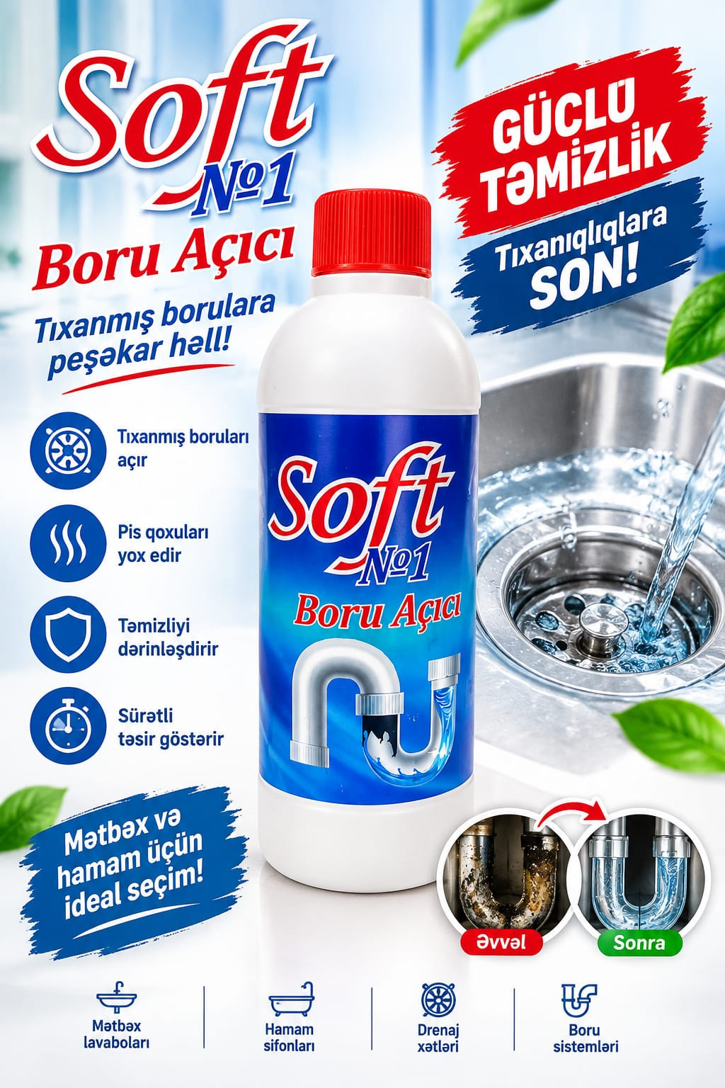 Boruların təmizlənməsi üçün vasitə Soft, 500 ml