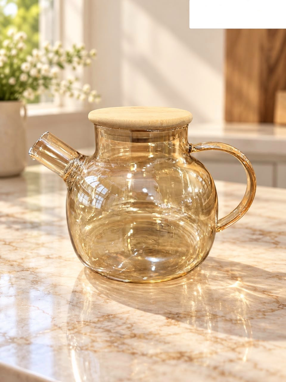 Dəmləmə çaydanı NP2, 1000 ml, bambuk/şüşə, bej/qızılı