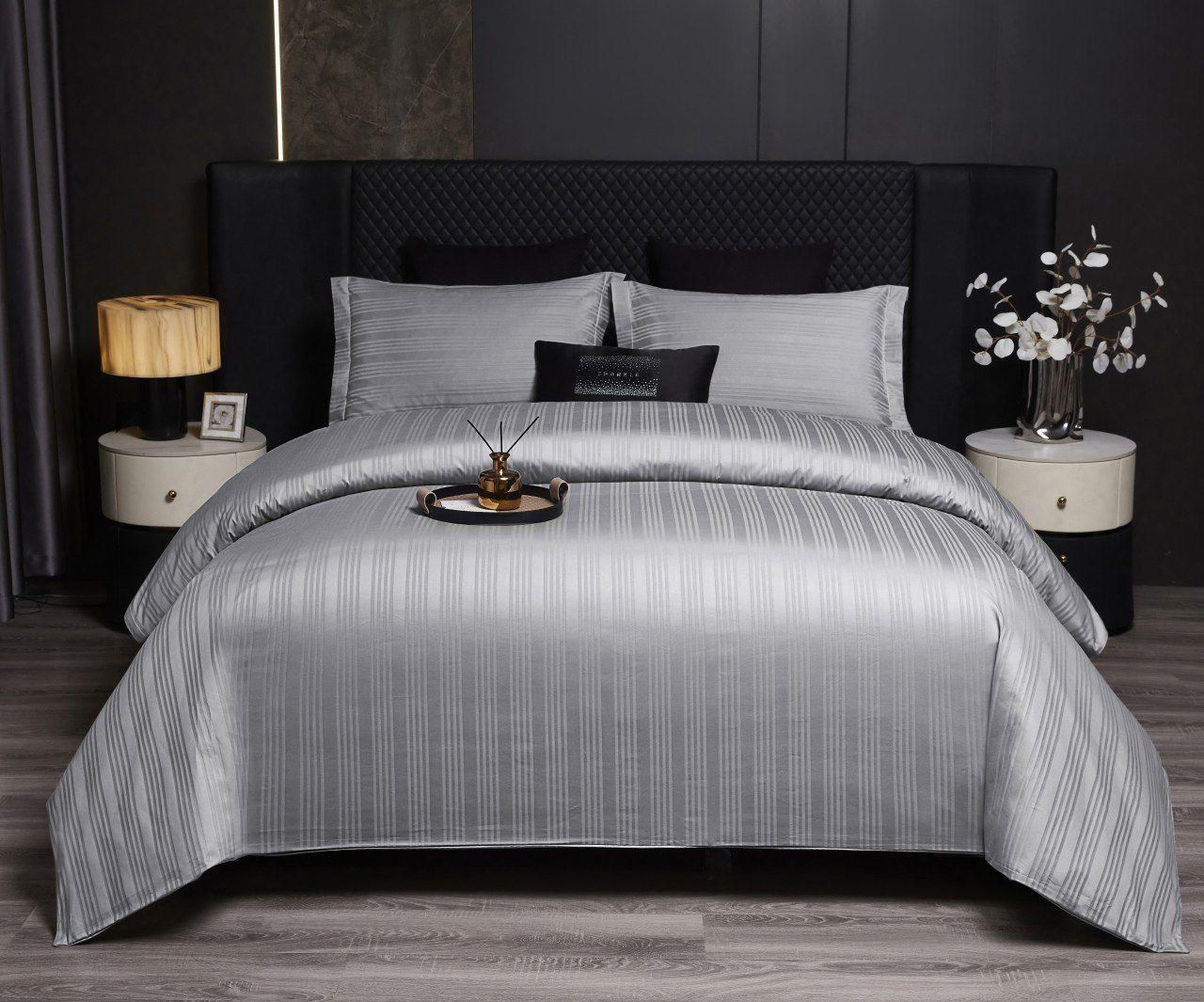 Yataq dəsti Annaberry, yorğan üzü 200x220 sm, mələfə 240x260 sm, yastıq üzü 50x70 sm, satin, ikinəfərlik, tünd boz