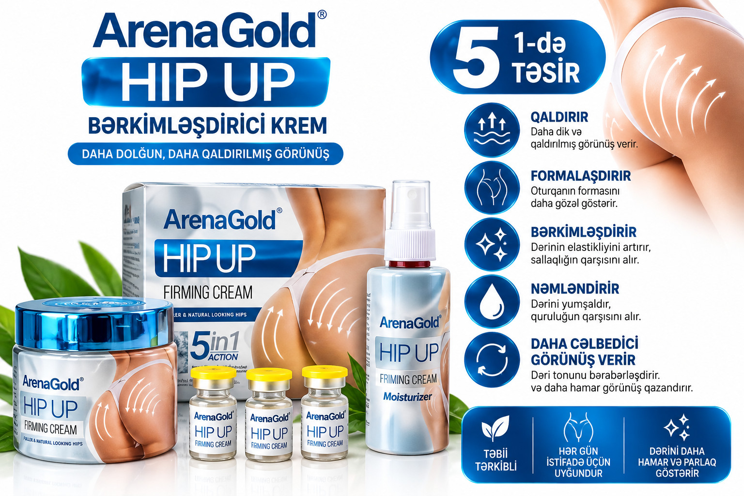 Yan böyütmə üçün krem Arena Gold Hip Up Firming 150 ml