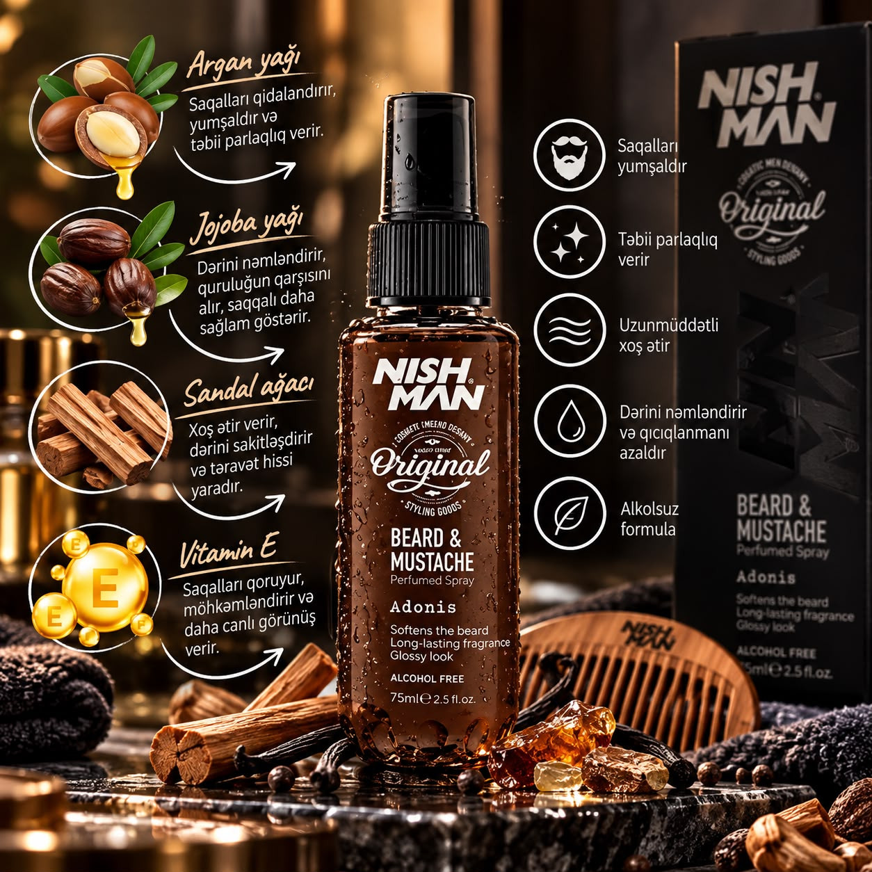 Bığ və saqqal üçün ətirli sprey Nishman 75 ml