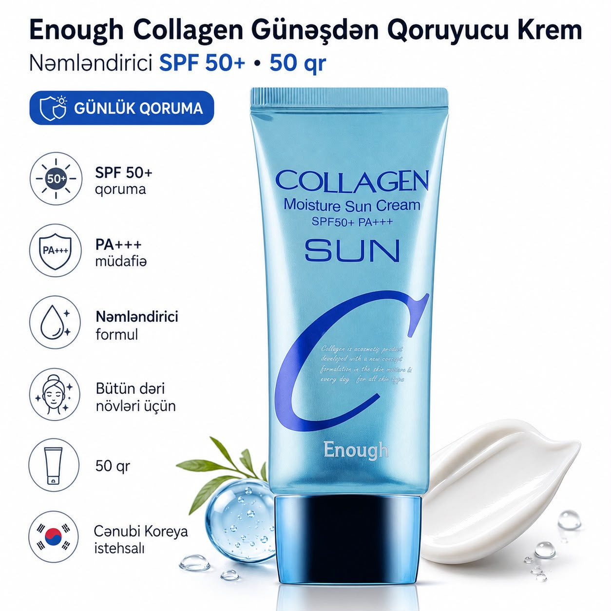 Günəşdən qoruyucu krem Enough Collagen SPF50+, 50 ml