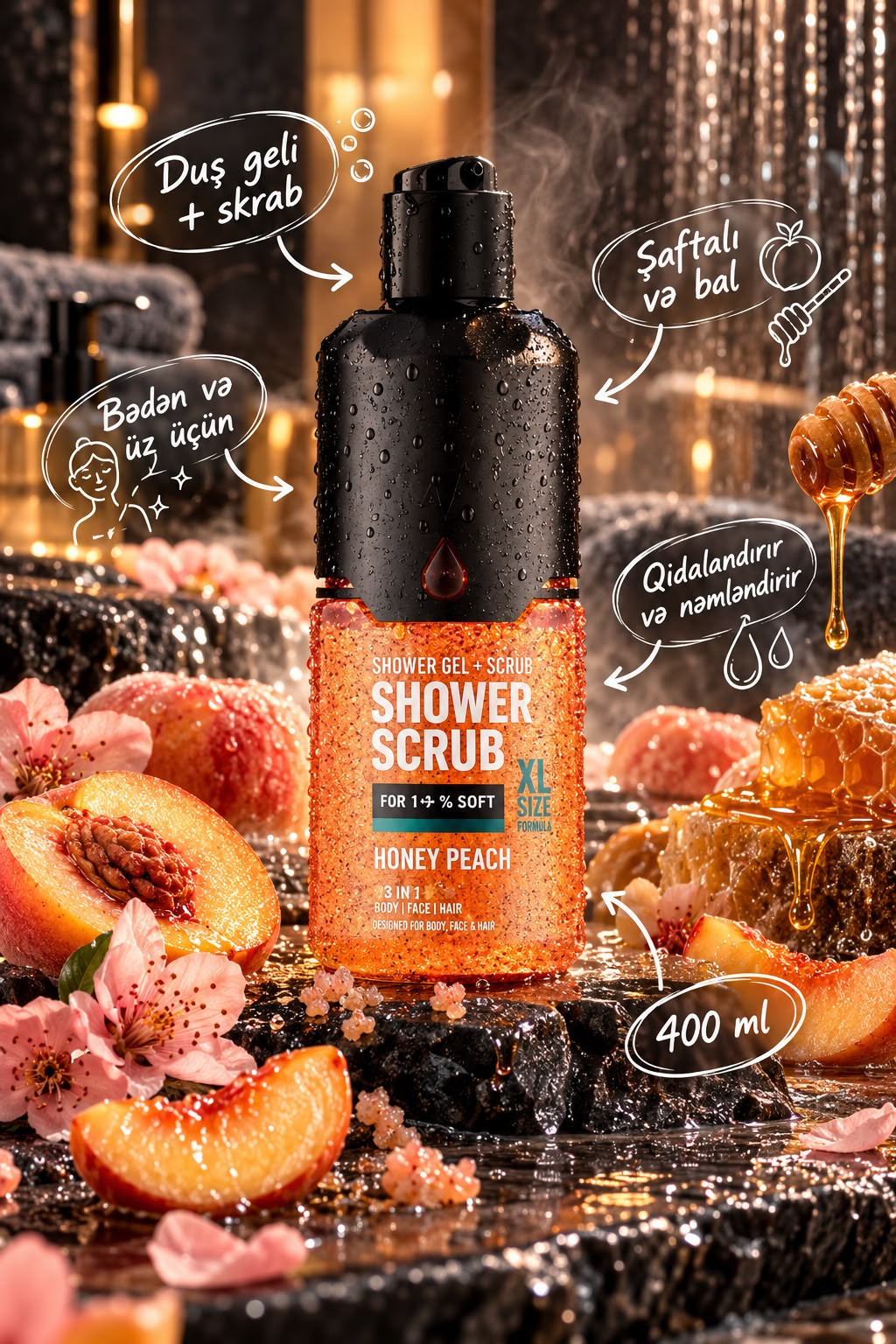 Duş geli kişilər üçün Nishman Honey Peach 480 ml