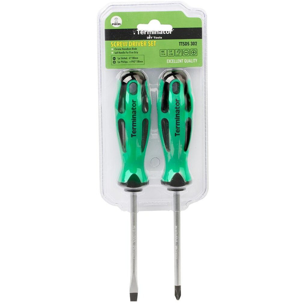 Vintaçan dəsti Terminator TTSDS 302, Düz/Phillips, 100 mm, Gümüşü/Yaşıl