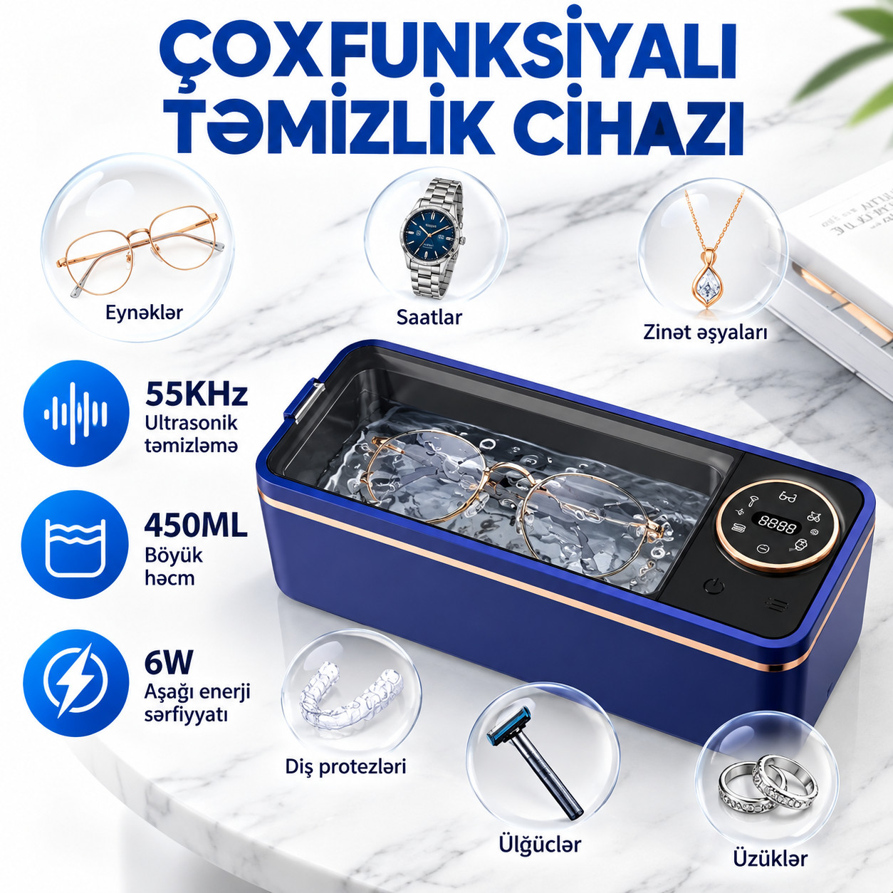 Ultrasəs təmizləyici cihaz, 450 ml, göy