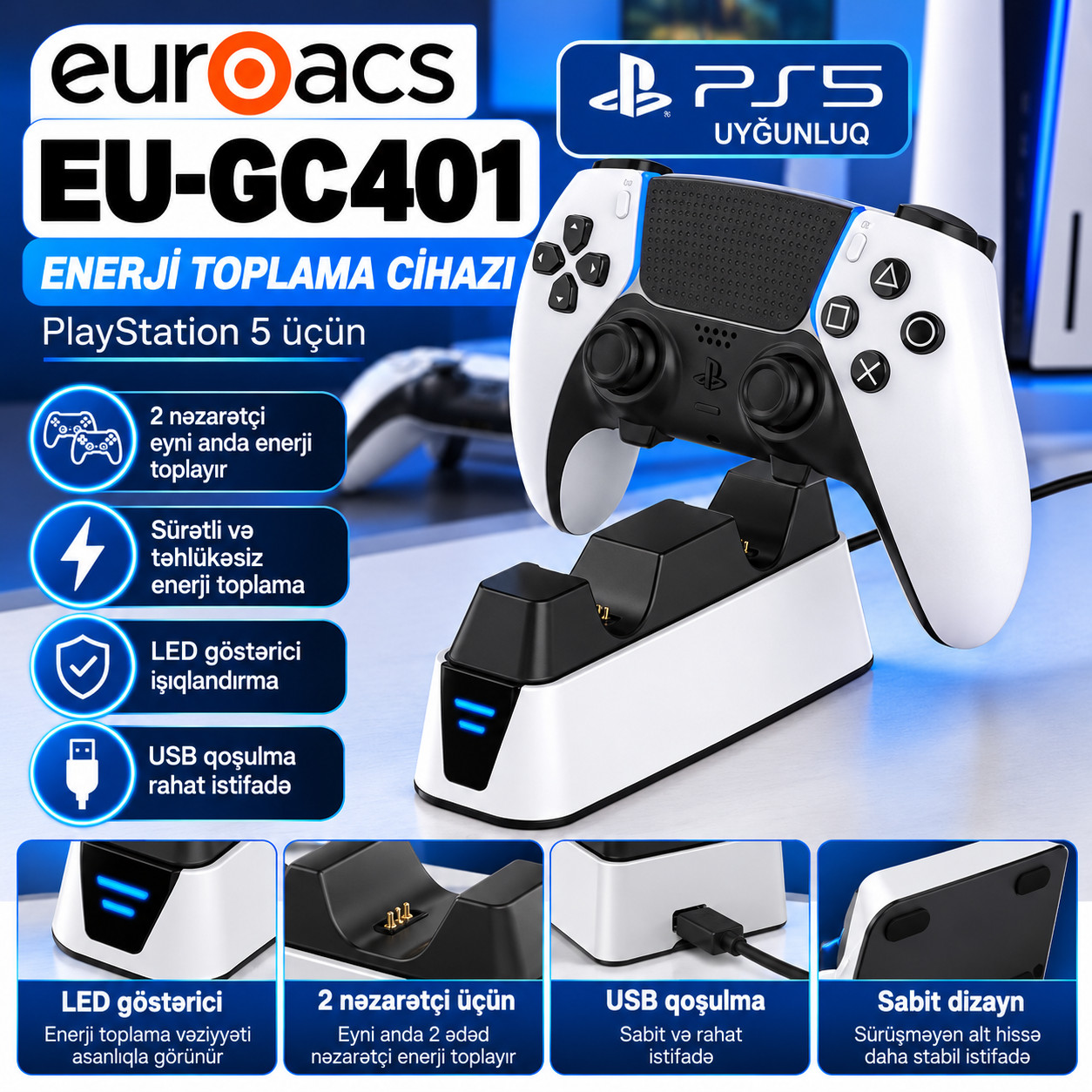 Enerji toplama stansiyası Euroacs, PlayStation 5, Plastik, Ağ