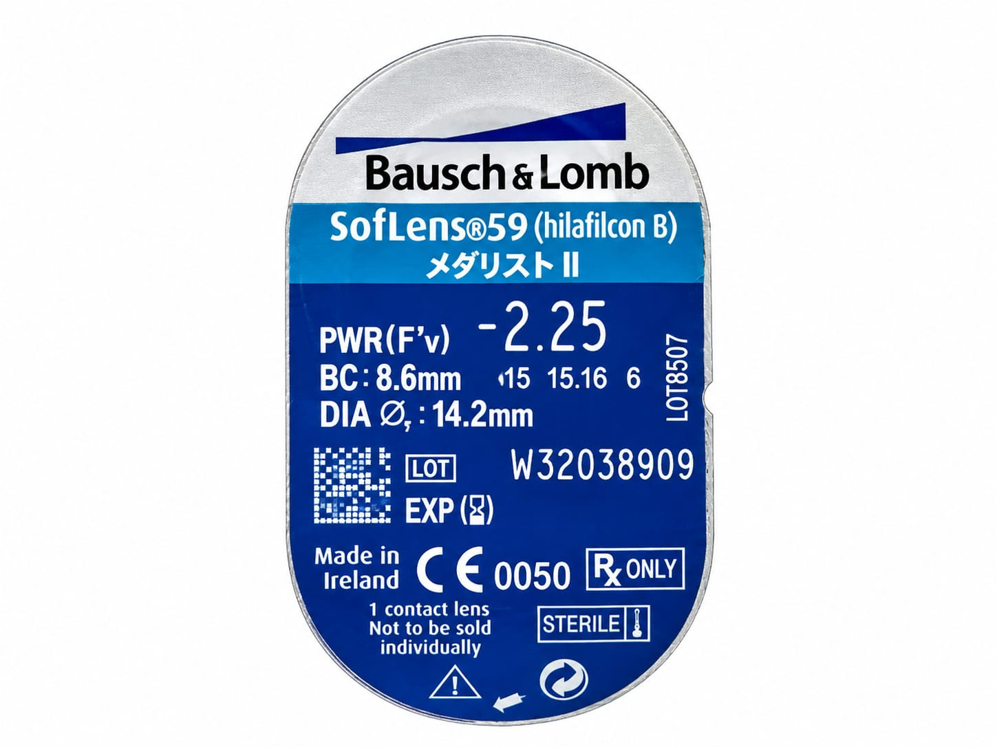 Optik linza Bausch & Lomb, şəffaf, -2.25