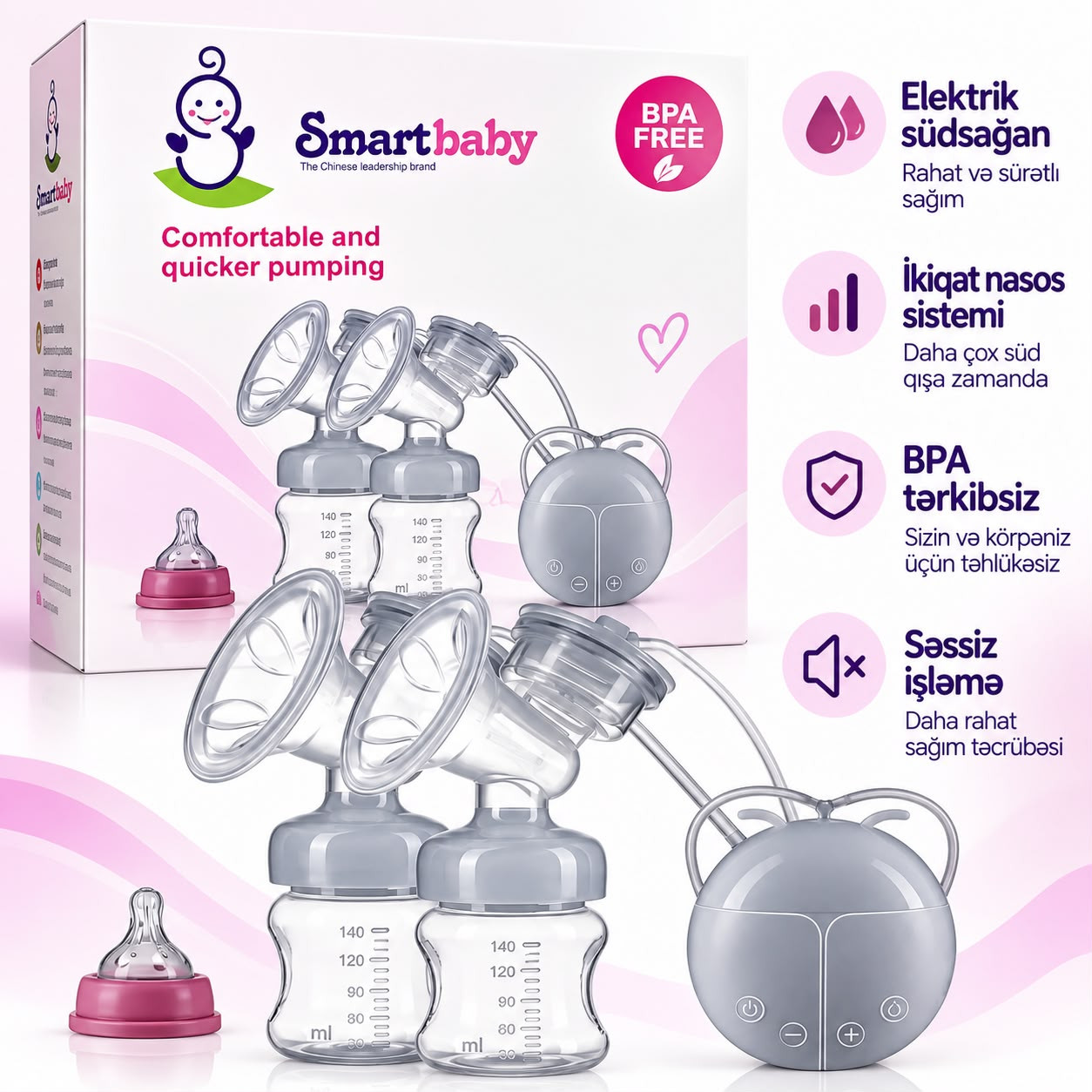 Elektrik südsağan, 140 ml, plastik/silikon, 2 rejim