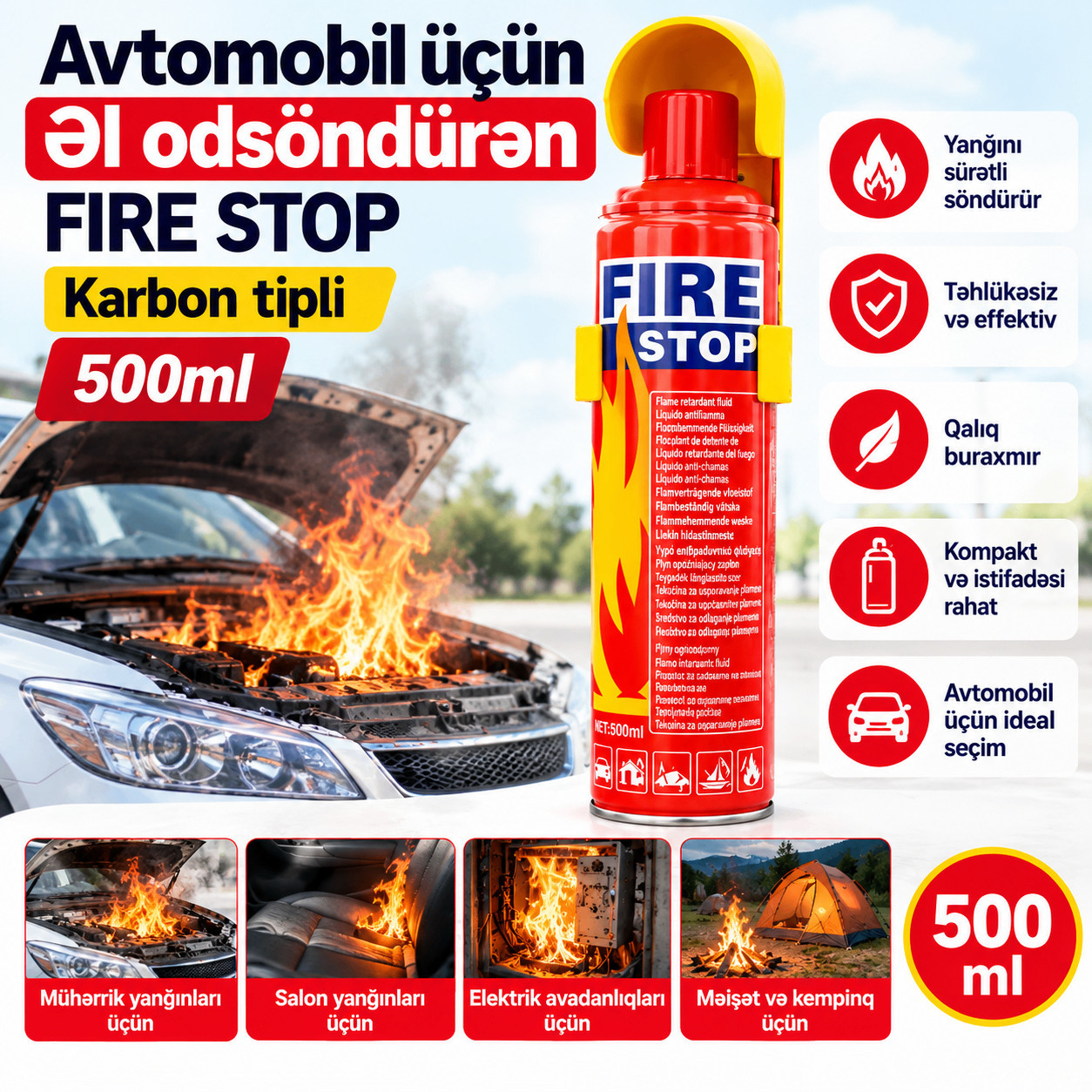 Əl yanğınsöndürəni Fire Stop, 500 ml