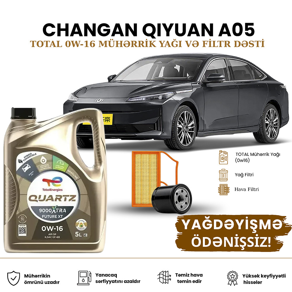 Yağ dəyişdirmə dəsti Total Changan Qiyuan A05 Plug-in Hybrid üçün 0W-16 4 l motor yağı, yağ filtri və hava filtri