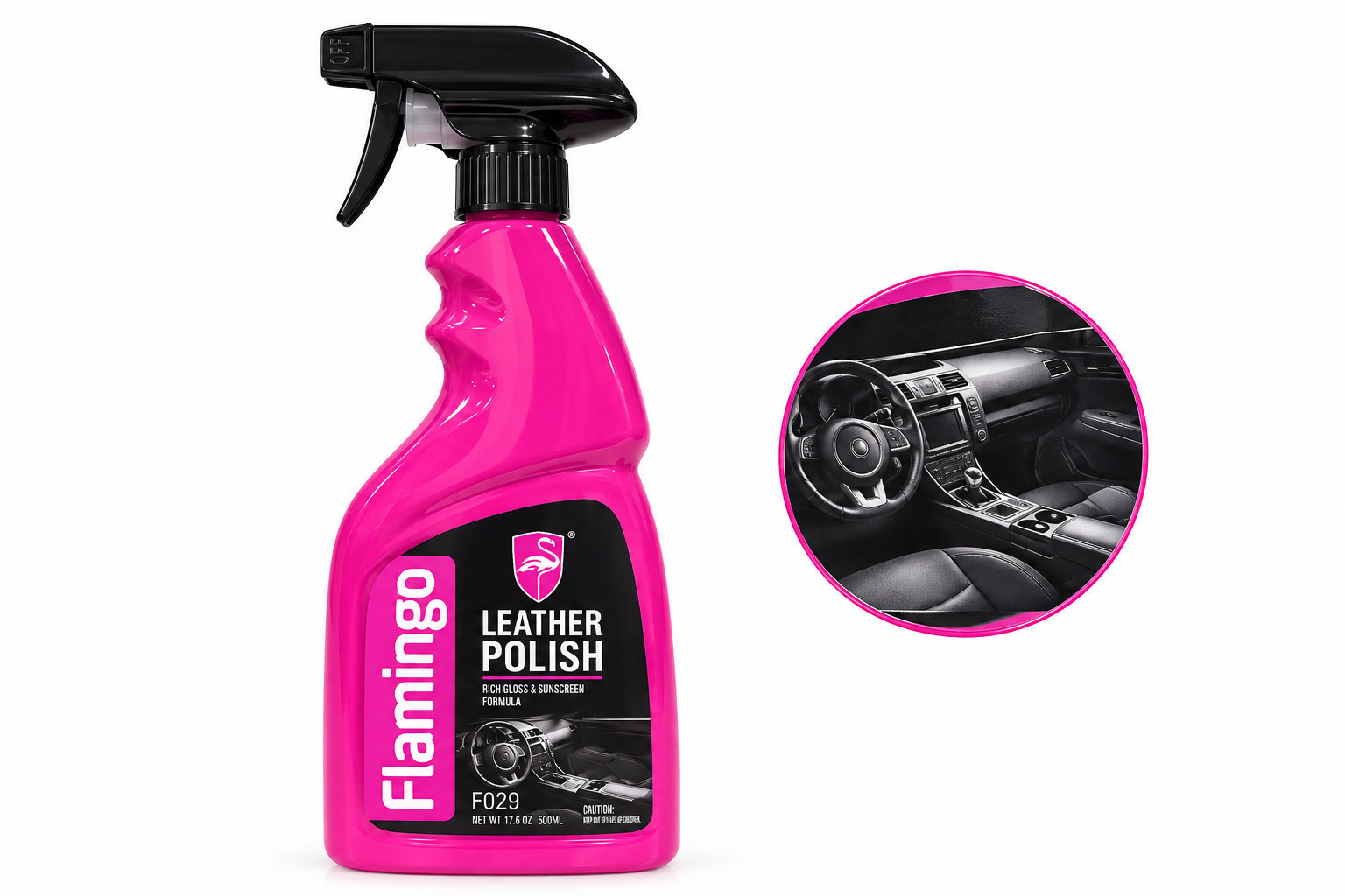 Dəri təmizləyicisi Flamingo F029 500 ml UV qoruyucu parıldadıcı sprey