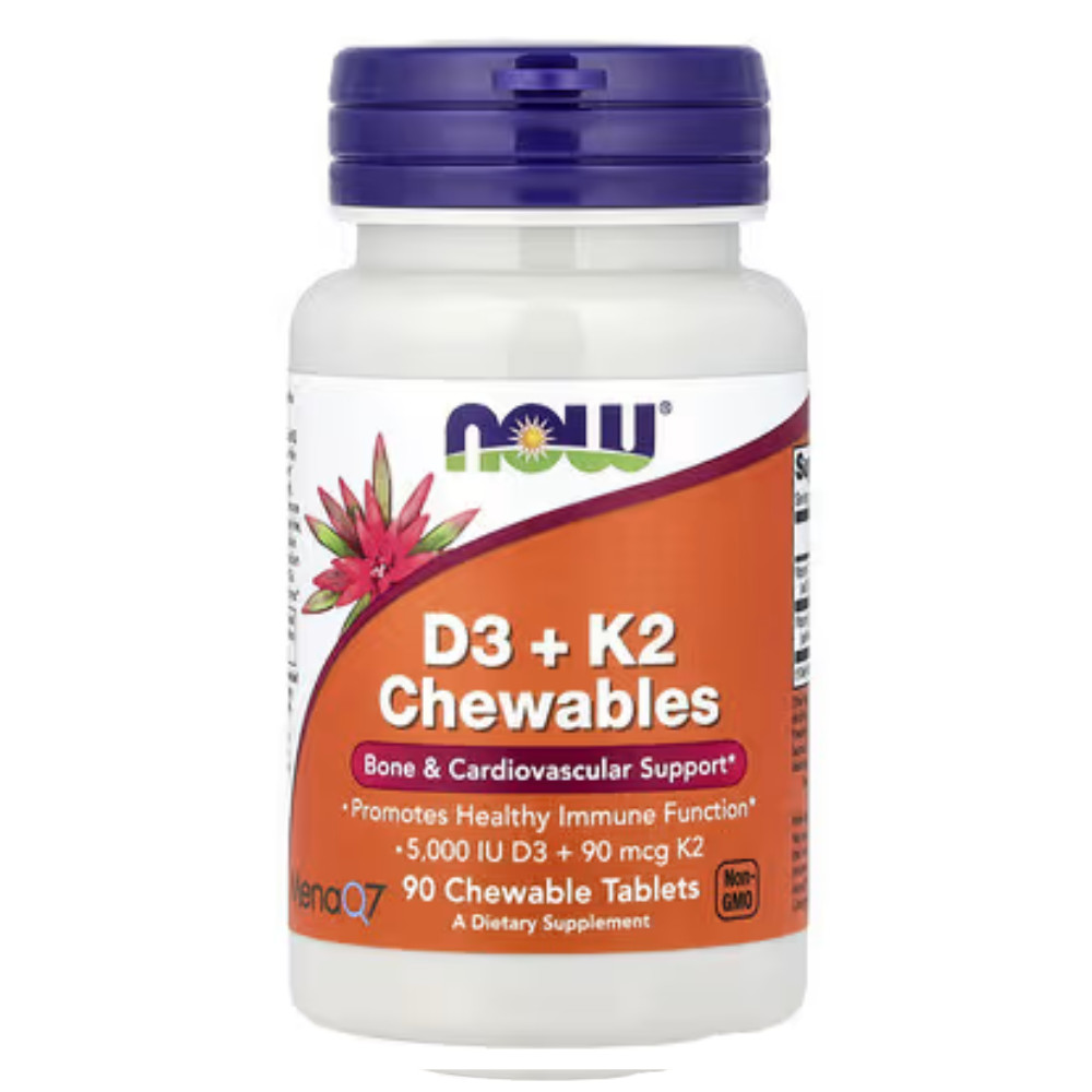 Qida əlavəsi Now Foods Vitamin D3 & K2, Çeynəyə bilən pastillər, Böyüklər üçün, 90 ədəd