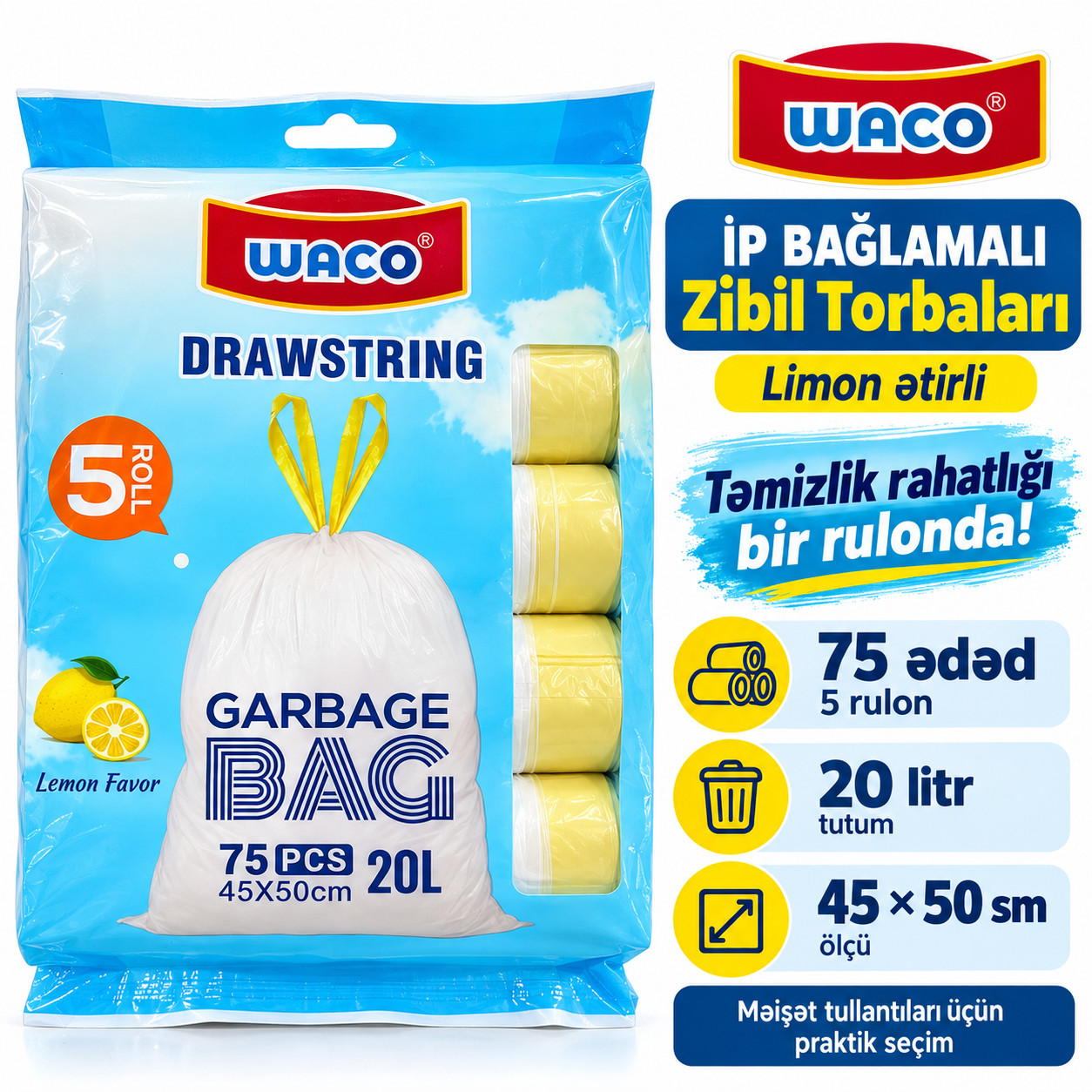 Zibil Torbaları 75x20 l, 5 Rulon