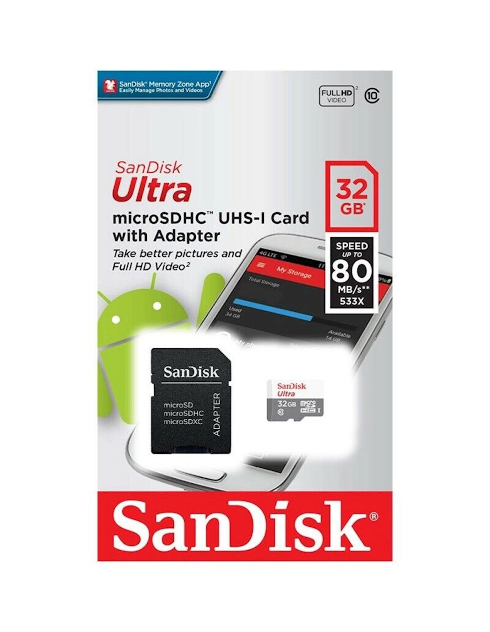 Yaddaş kartı SanDisk Ultra 32GB microSDHC Class 10 UHS-I