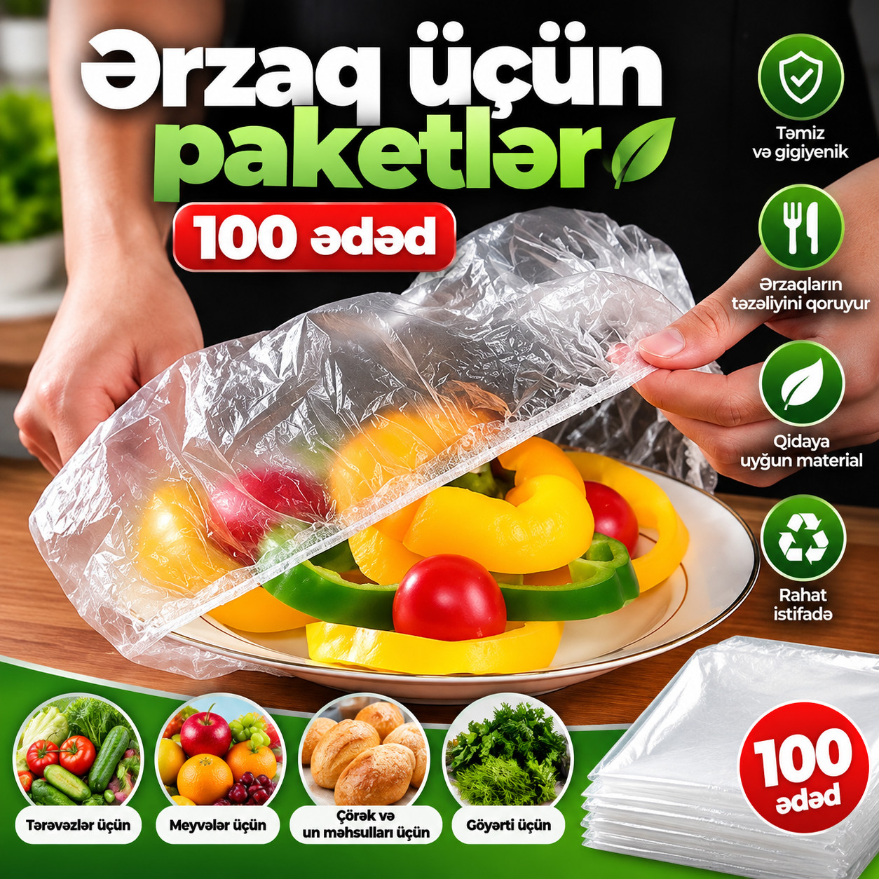 Qida qablaşdırması 15484, düzbucaq, 20 sm, 100 əd