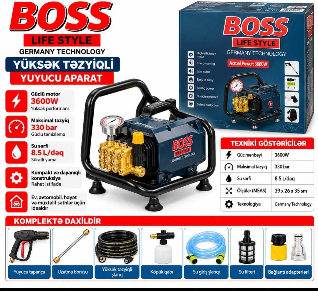 Yüksək təzyiqli yuyucu Boss, 3600 Vt, 330 bar