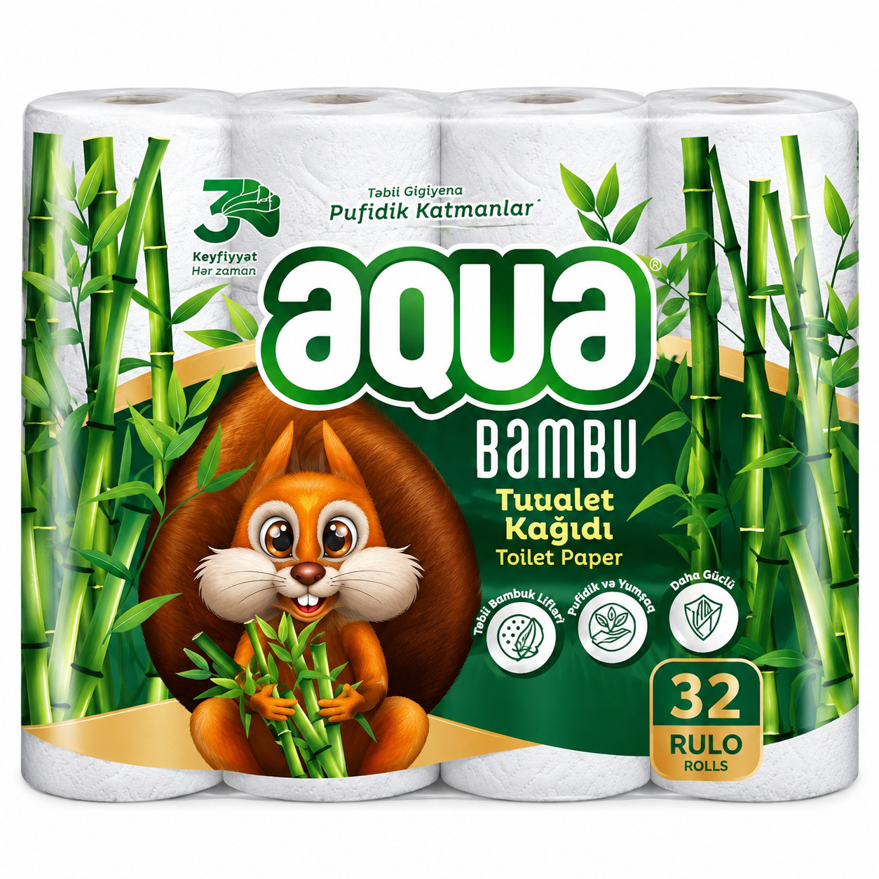 Tualet kağızı Aqua, Rulonlu, 32 əd, Bambuk lifi