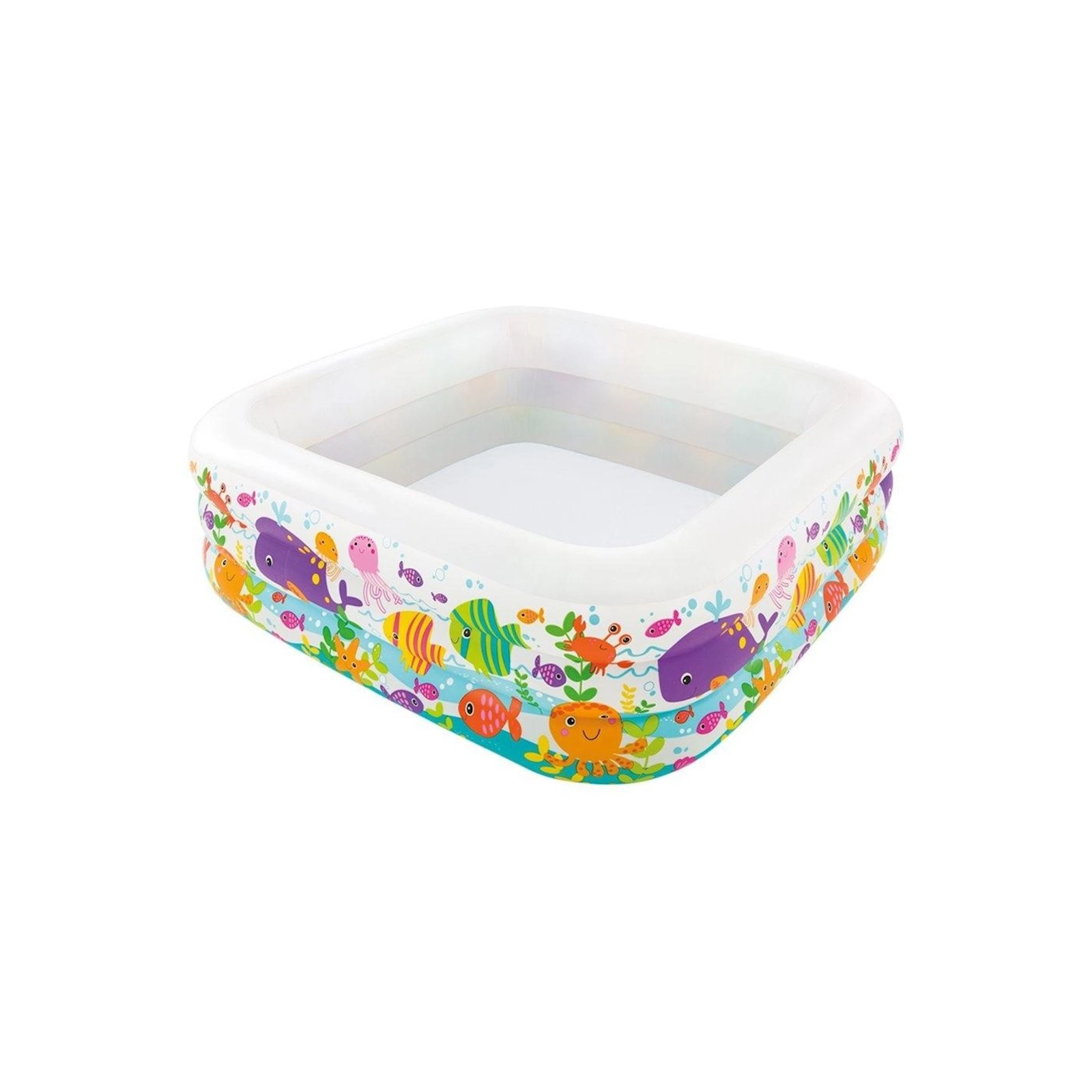 Hovuz Intex Sea Aquarium uşaqlar üçün, şişmə, kvadrat, 159х159х50 sm, 424 l, ağ/rəngbərəng