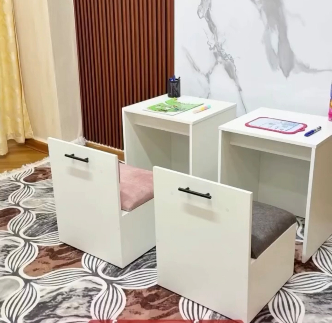 Masa və stul dəsti 1826, laminat, ağ, 60х55х55 sm