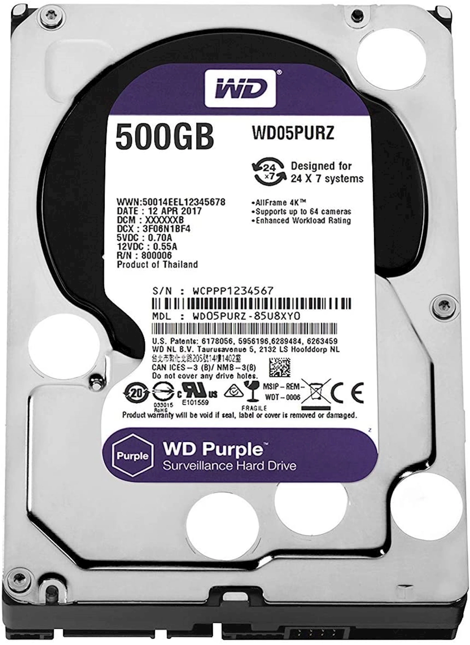 Sərt disk Western Digital Purple 500GB(WD05PURZ)