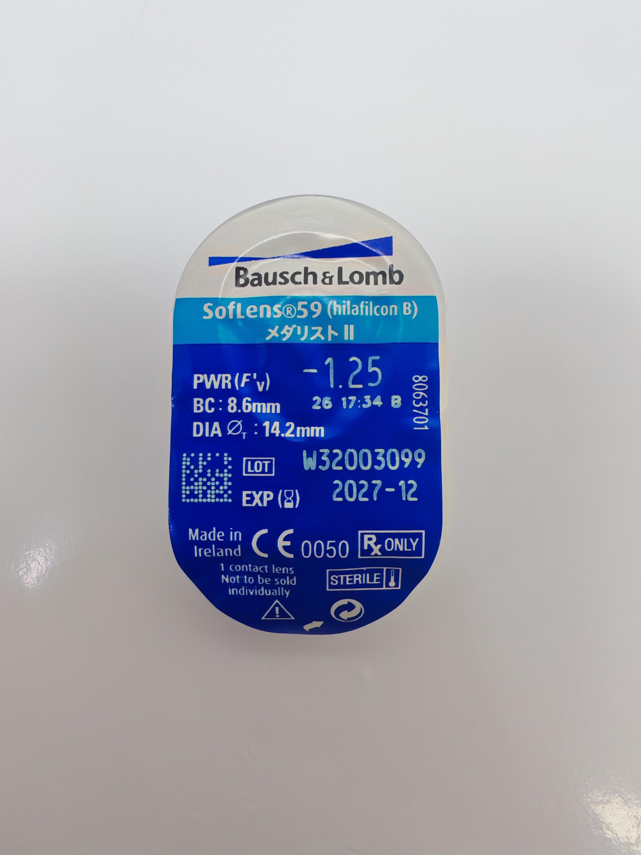 Optik linza Bausch & Lomb SofLens 59, -1.25, şəffaf
