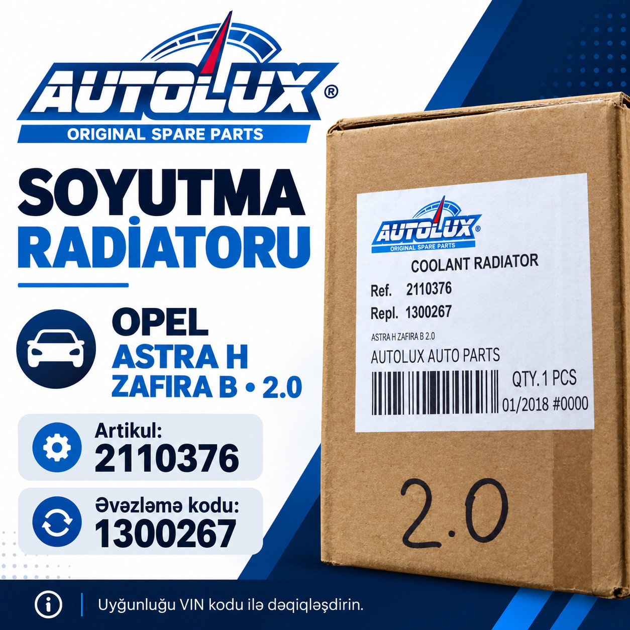 Mühərrik soyutma radiatoru Autolux 2110376 Opel Astra H 2.0 üçün (1300267)
