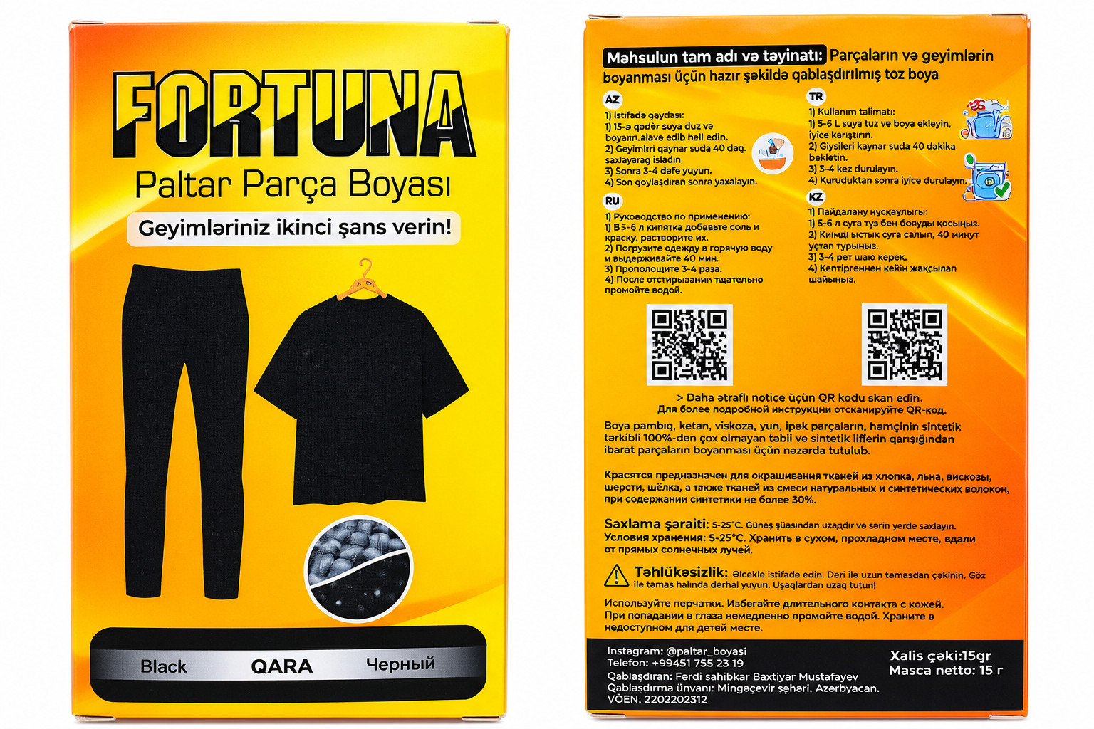 Paltar üçün boya Fortuna, qara, 15 q