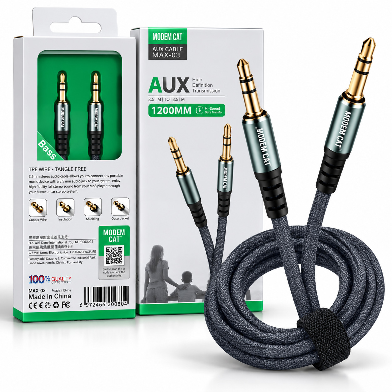 Audio kabeli ModemCAT MAX-03, AUX, 1.2 m, Tünd göy