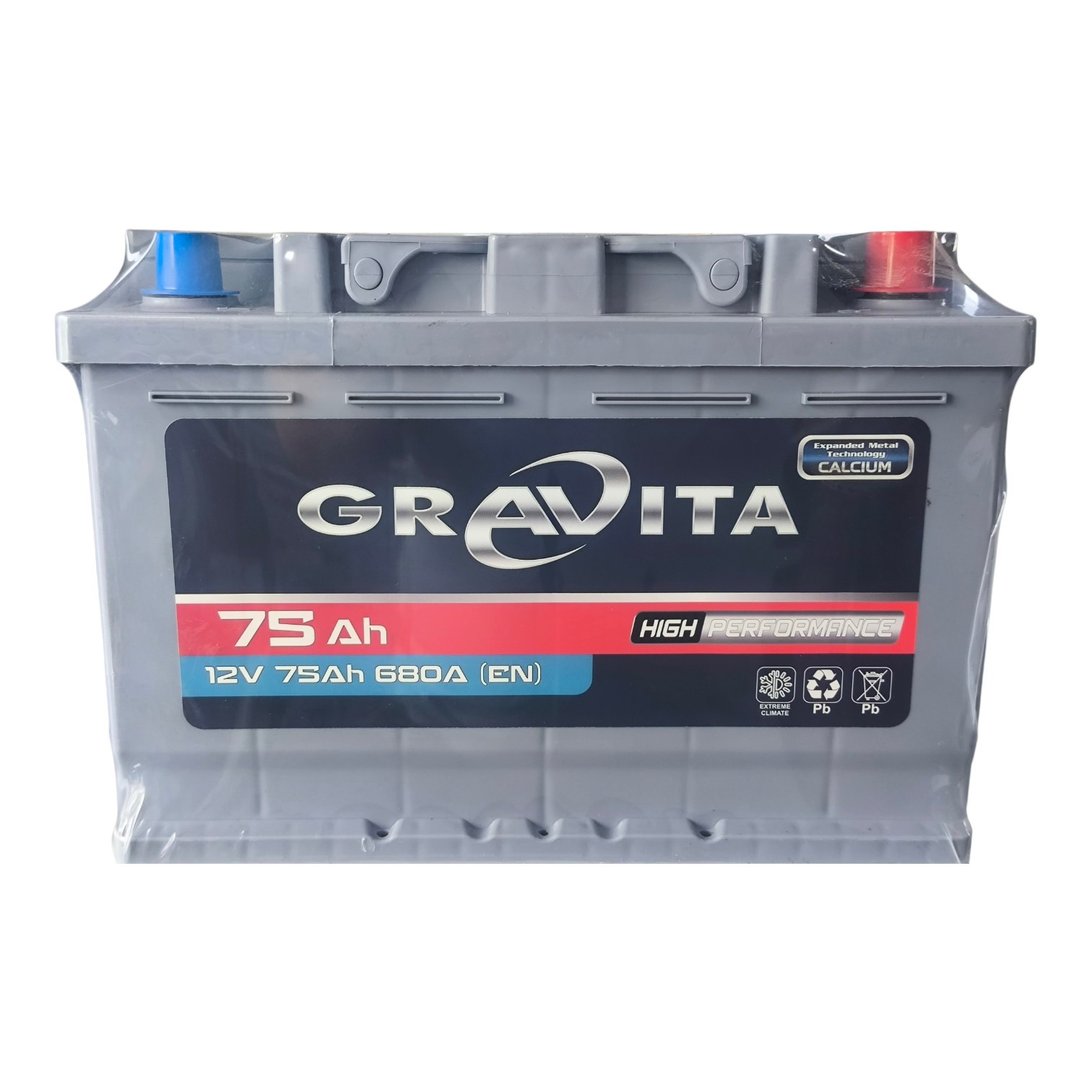Avtomobil akkumulyatoru Gravita, minik avtomobilləri üçün, 75 Ah, 680 A, 12 V