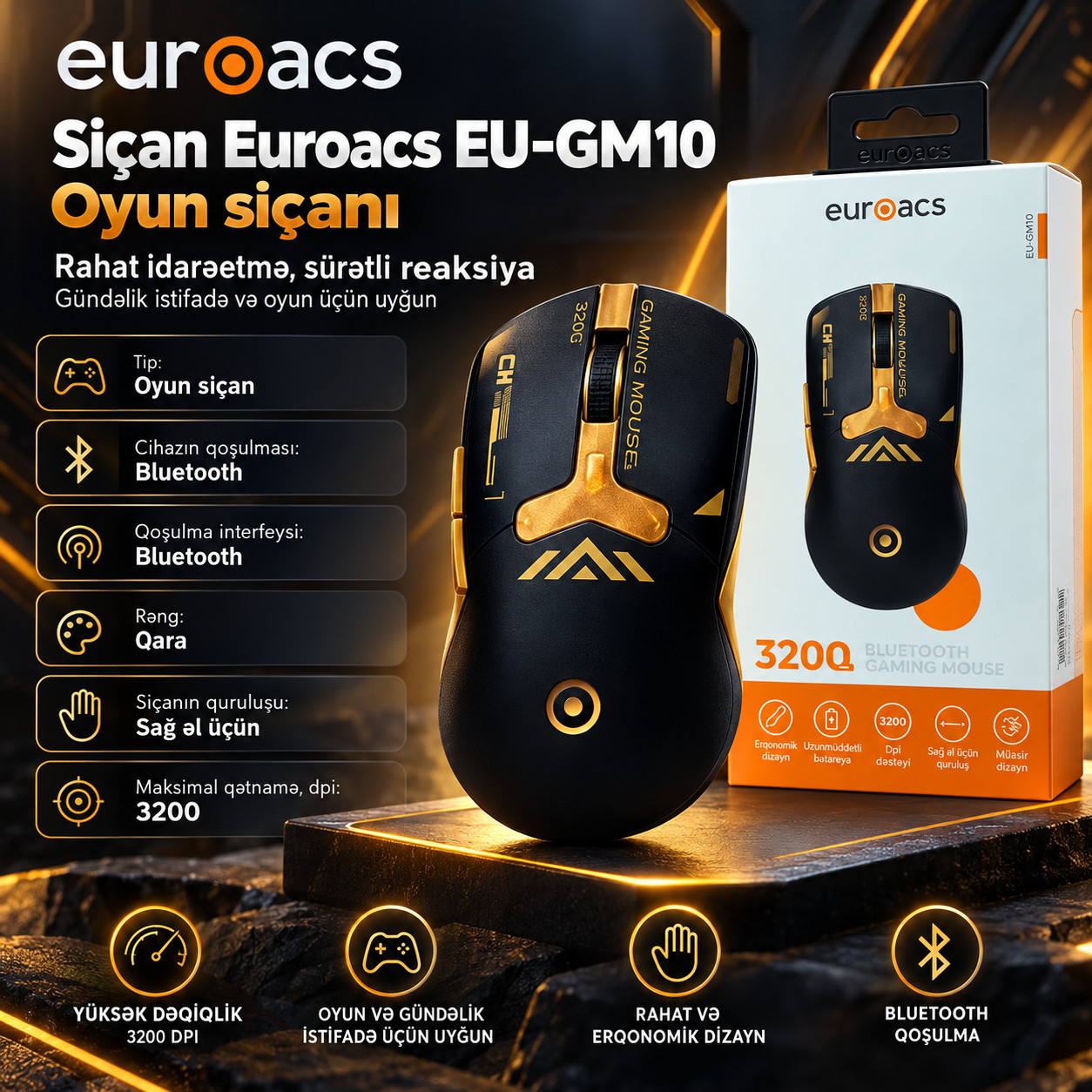 Oyun üçün siçan Euroacs EU-GM10, Bluetooth, Optik, 3200 dpi
