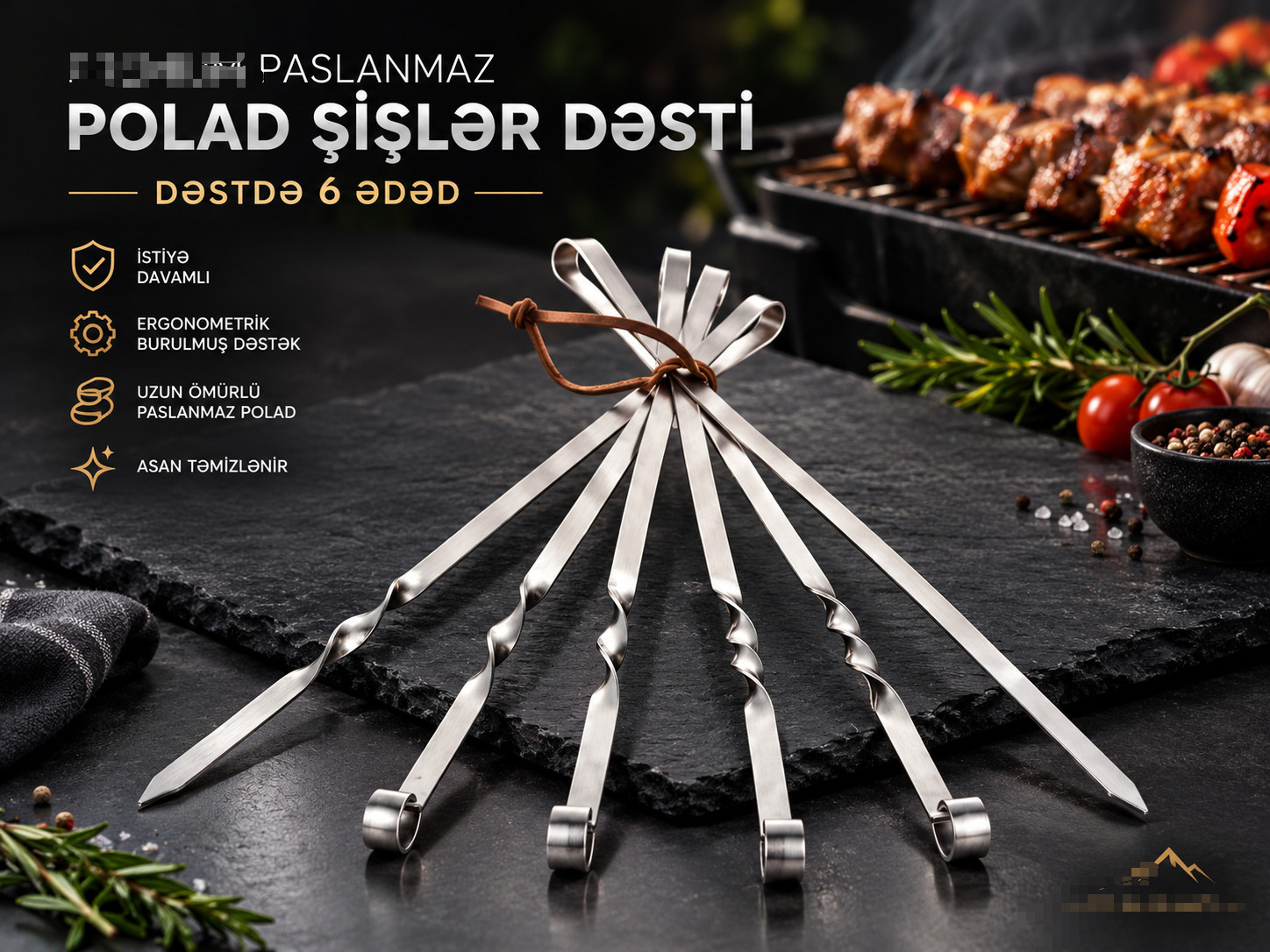 Şiş dəsti 2577, paslanmayan polad, 70 sm, 6 əd