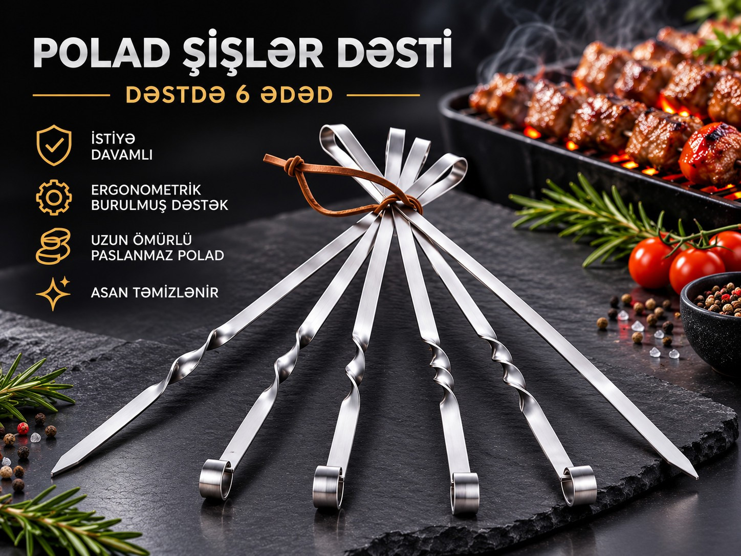 Şiş dəsti 6940, paslanmayan polad, 70 sm, 6 əd