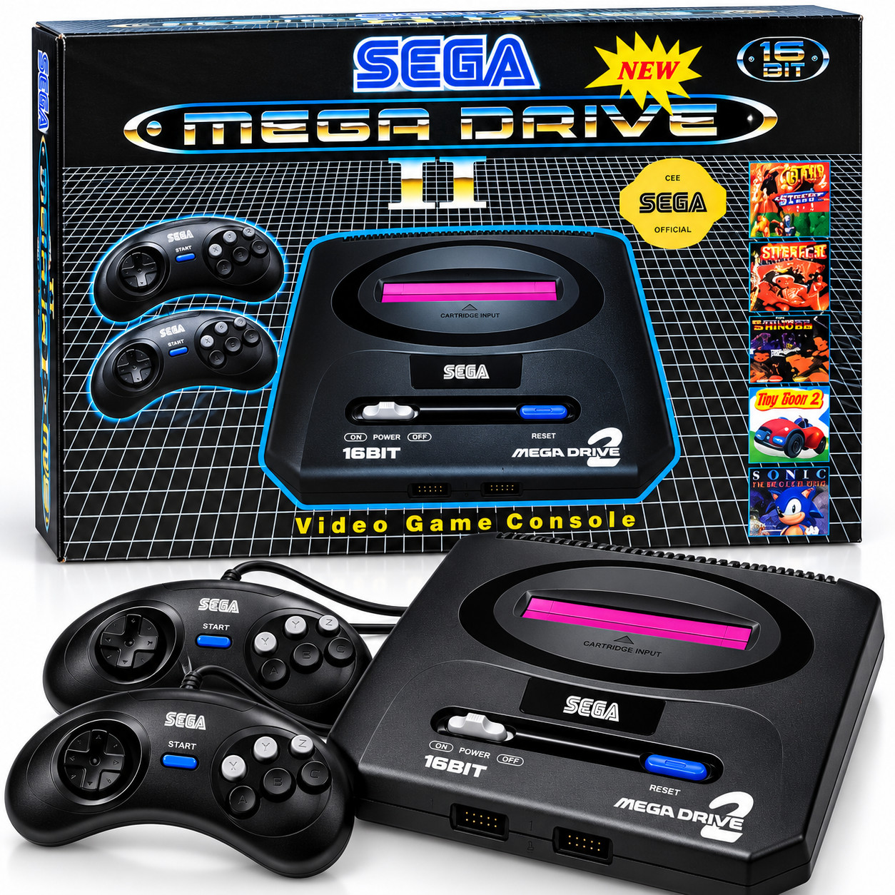 Retro oyun konsolu Sega Mega Drive II 500 oyunlu ekransız.