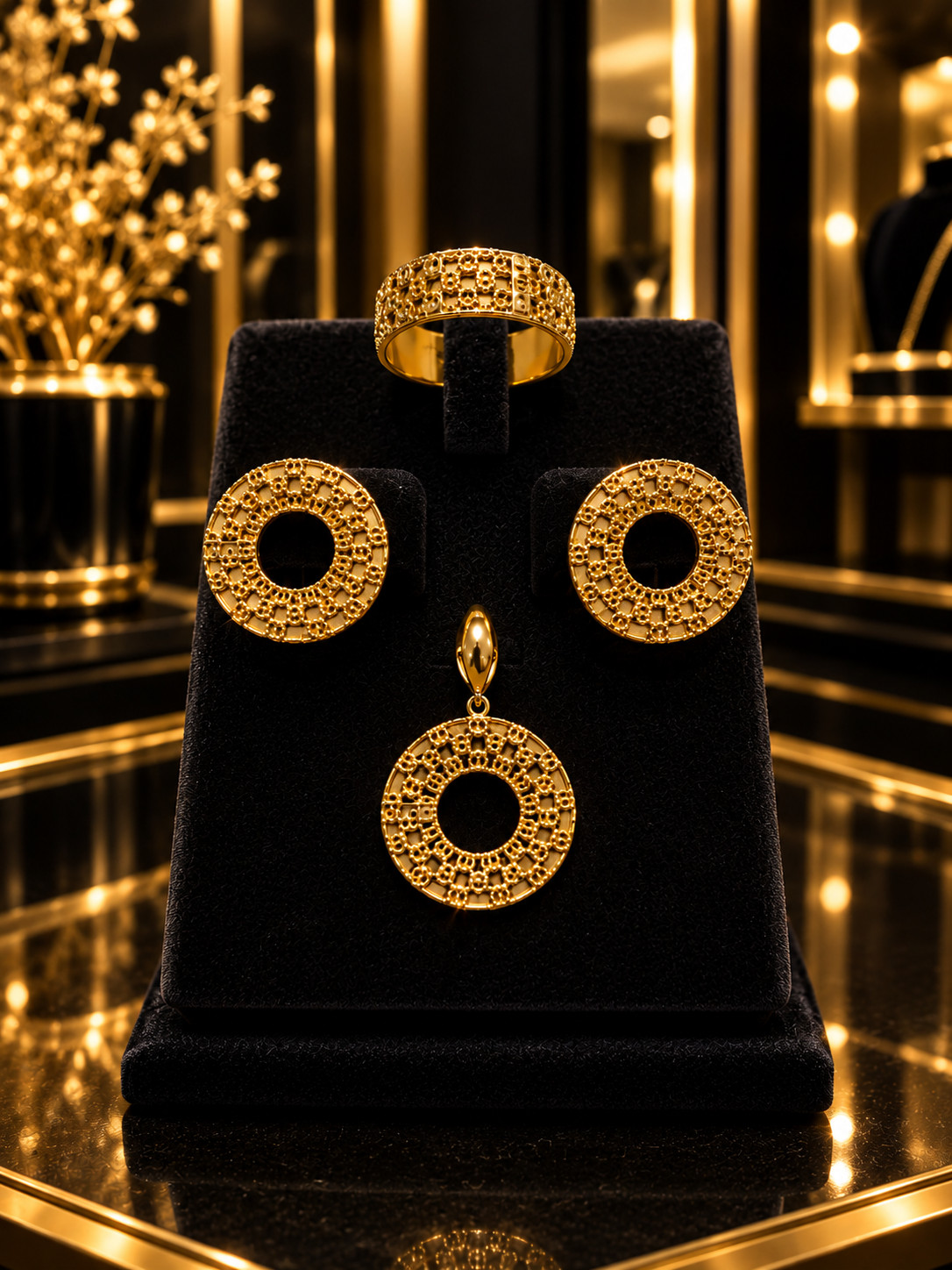 Kulon və sırğa və üzük dəsti qadınlar üçün Gold House GH7220, qızıl 585 əyar