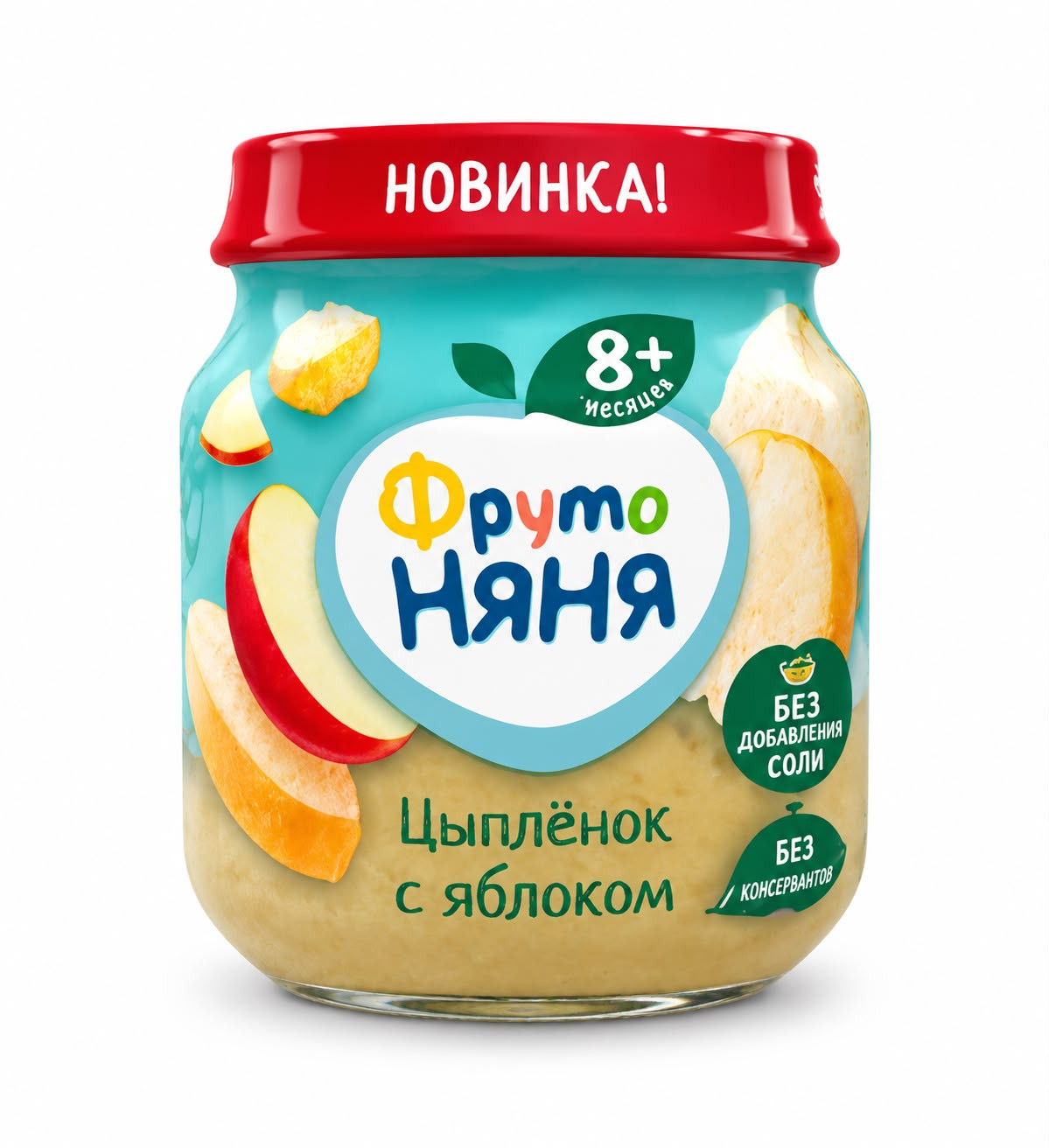 Uşaq püresi ФрутоНяня Alma və cücə əti, 8+ ay, 100 q
