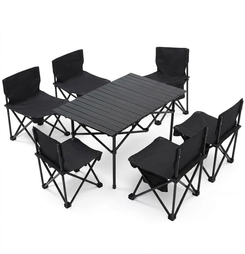 Kempinq üçün qatlanan masa A29, Metal, Tekstil, Dəst, Qara