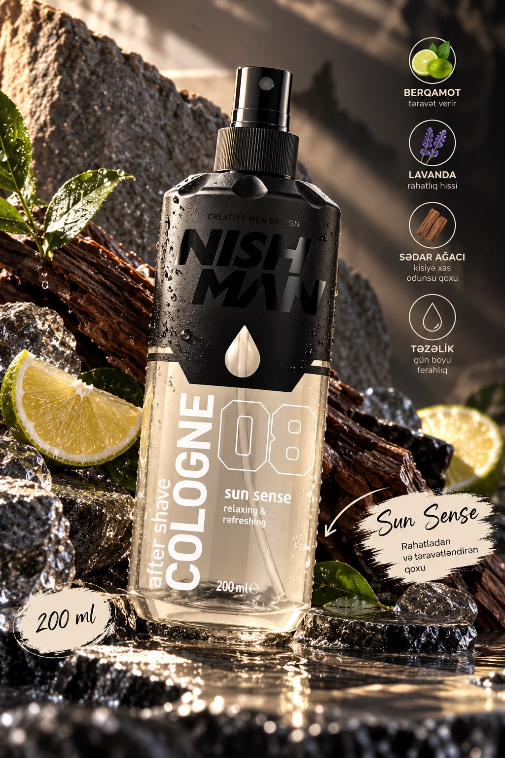 Təraşdan sonra odekolon Nishman N08 Sun Sense, 200 ml