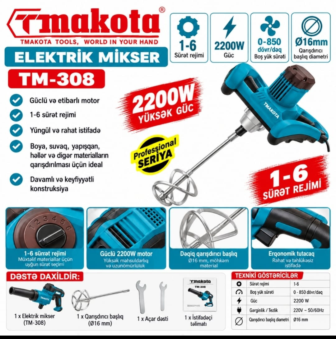 Tikinti mikseri Tmakota TM-308 Professional 2200 W.