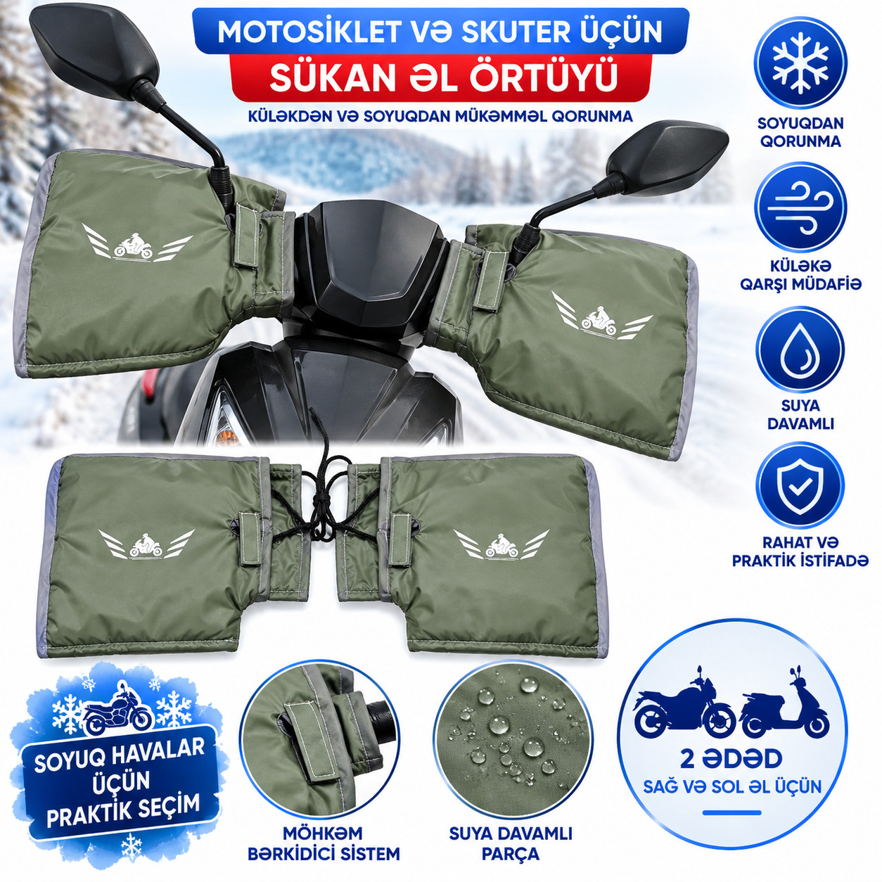 Motosiklet/skuter sükanı üçün çexol Poliester, Xaki