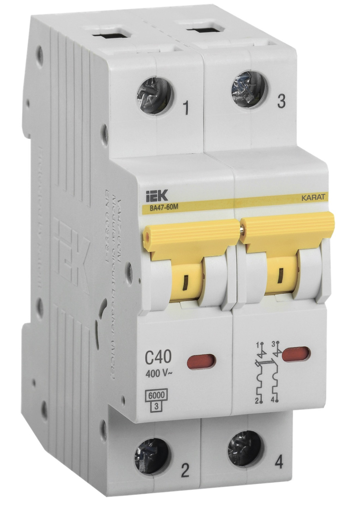 Avtomatik elektrik açar IEK ВА47-60M 2P C 40А 6kА, 40 А, 400 V, 2 qütb