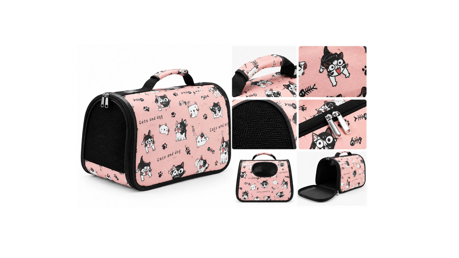 Daşıma çantası pişik və it üçün, poliester, çəhrayı