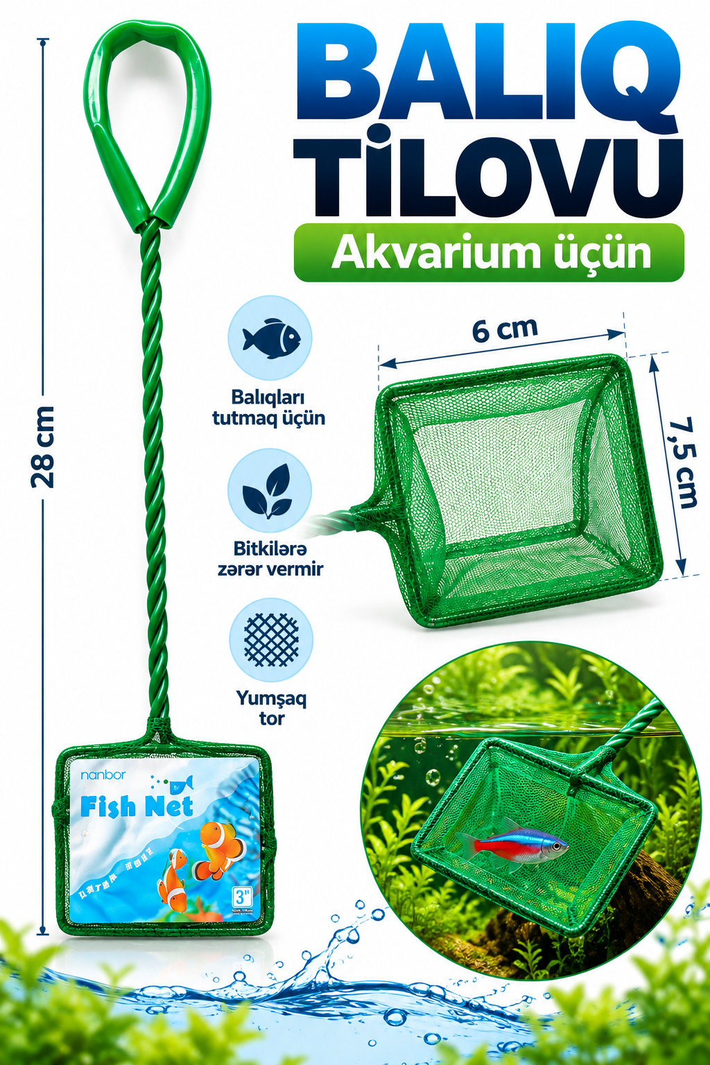 Əl toru akvarium üçün, plastik, 150 l