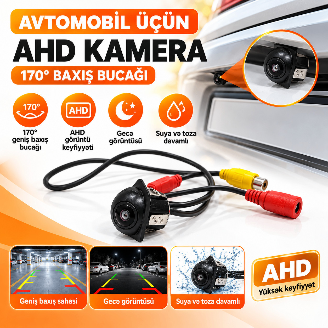 Avtomobil üçün arxa görüntü kamerası No Brand, AHD, 170°
