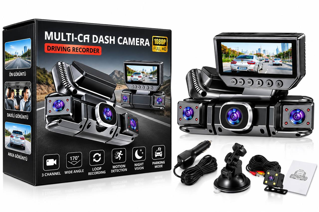 Videoqeydiyyatçı 3 kanallı 1080p Full HD 170°.