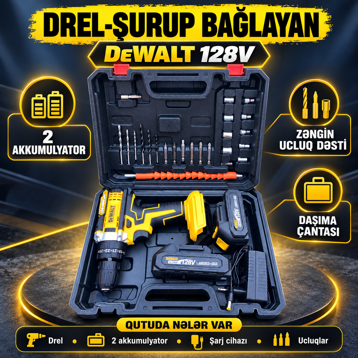 Drel-şurup bağlayan, 2 əd akkumulyator