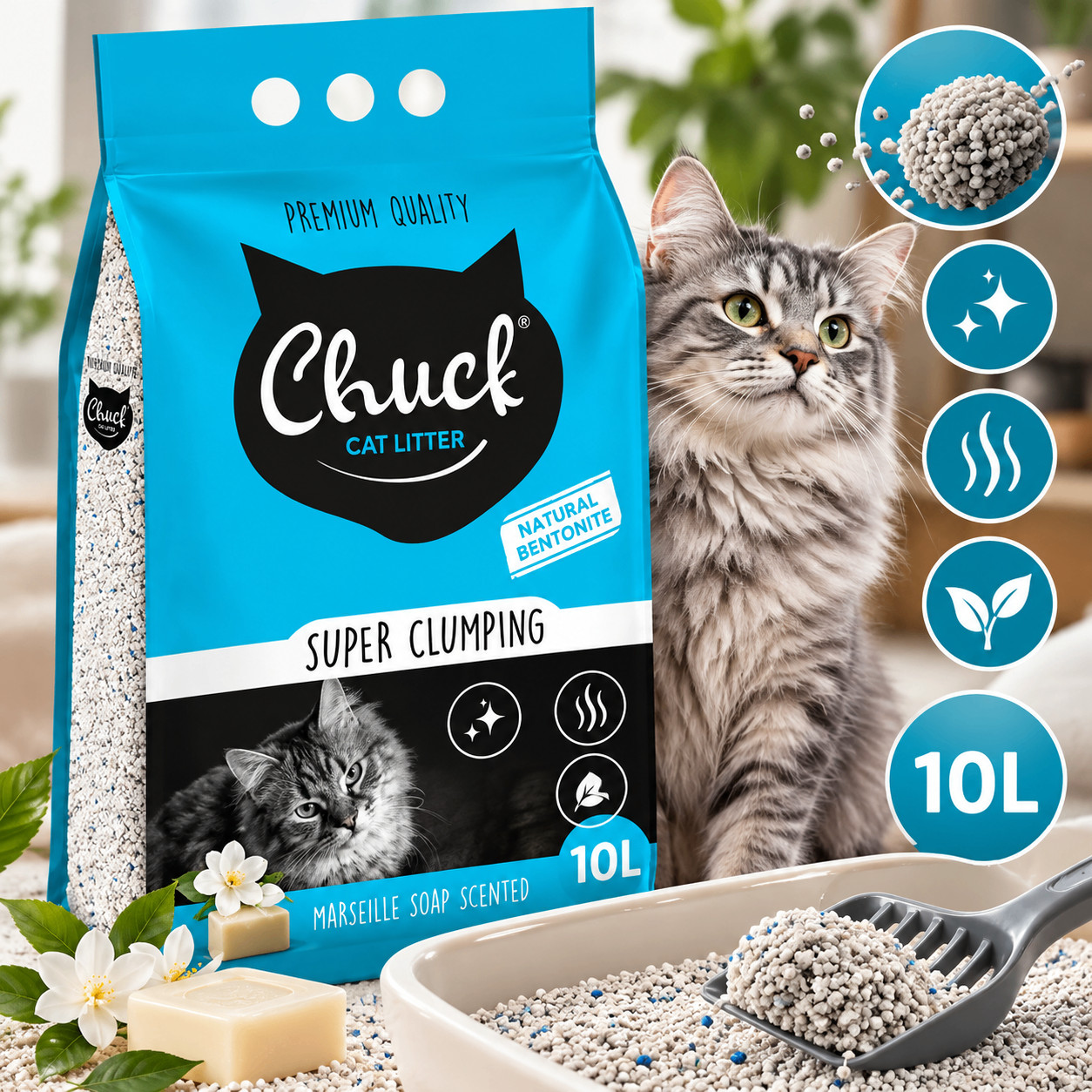 Chuck Cat Litter Marseille Sabunu Ətirli 10L